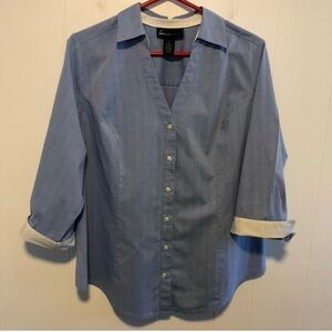 ⭐️ Lane Bryant Blue Herringbone Button-Down Top